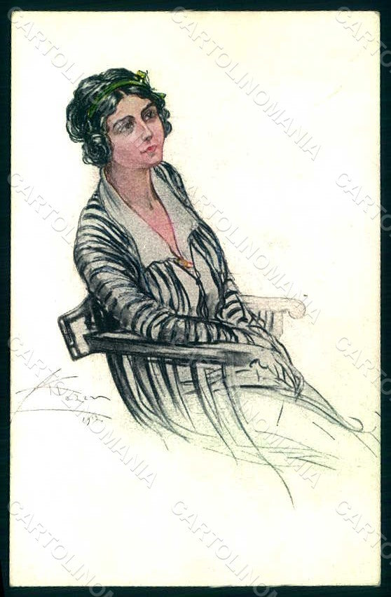 Artist Signed Mazza Glamour Fashion Lady Mode serie 330-3 postcard HR1529 – fronte