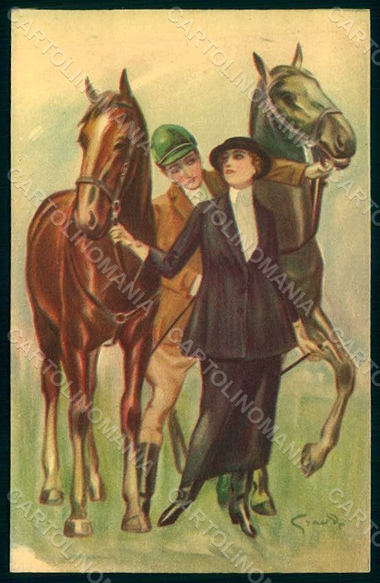 Artist Signed Grande Sidesaddle Lady Horse Couple serie 325-5 postcard HR1531 – fronte