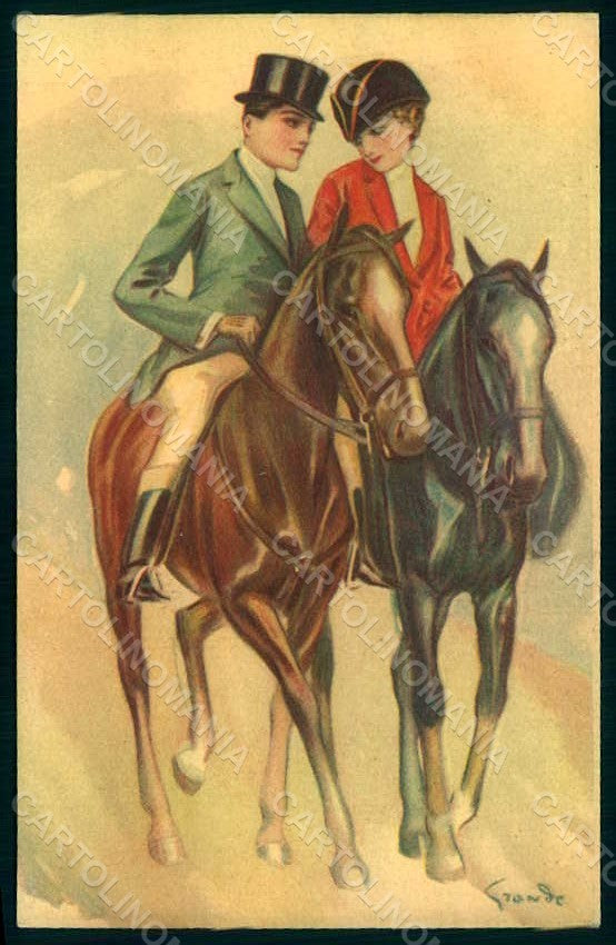 Artist Signed Grande Sidesaddle Lady Horse Couple serie 325-2 postcard HR1532 – fronte