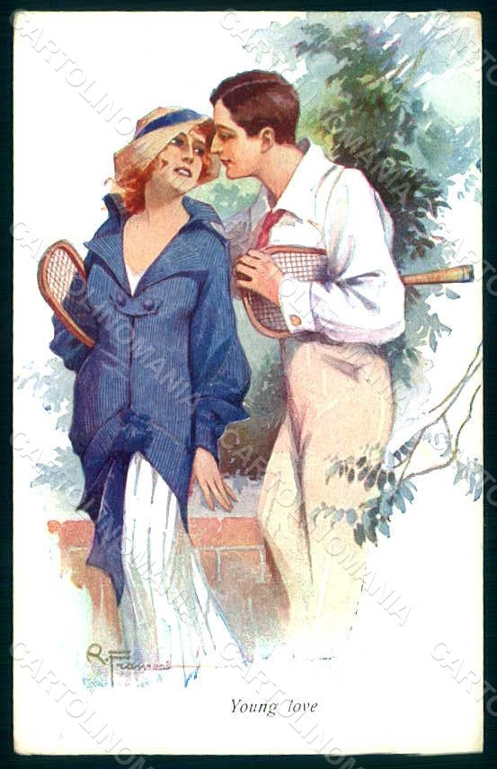 Artist Signed Franzoni Lady Romantic Couple Tennis Sport BKWI 368-3 pc HR1534 – fronte