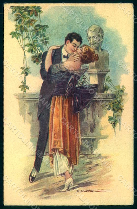 Artist Signed Crotta Lady Romantic Couple Kiss serie 76-4 postcard HR1536 – fronte