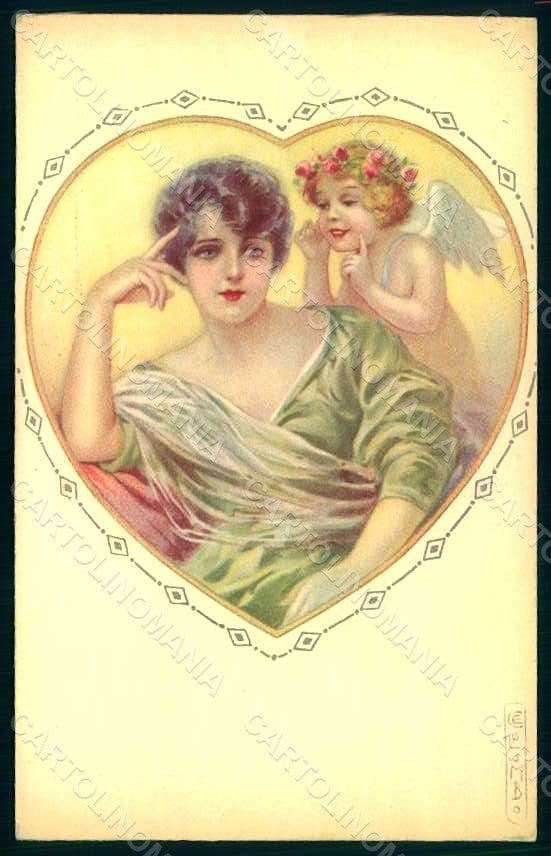 Artist Signed Colombo Lady Cupid Eros serie 970-6 postcard HR1550 – fronte