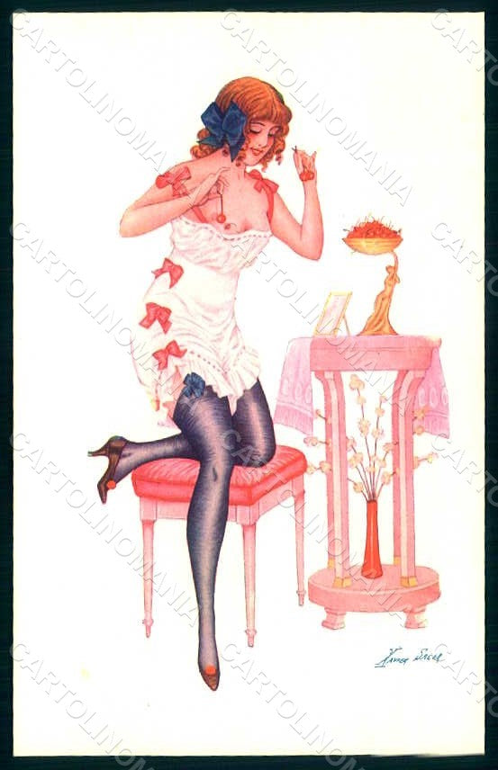 Artist Signed Sager X. Risque Lady Socks Intimité serie 29-147 postcard HR1570 – fronte