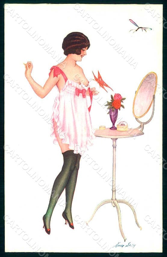 Artist Signed Sager X. Risque Lady Socks Intimité serie 29-148 postcard HR1571 – fronte