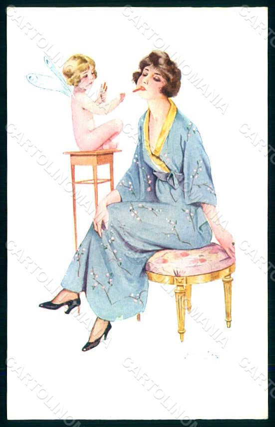 Artist Signed Meunier S. Lady Make up Fairy Lipstick serie 33 postcard HR1582 – fronte
