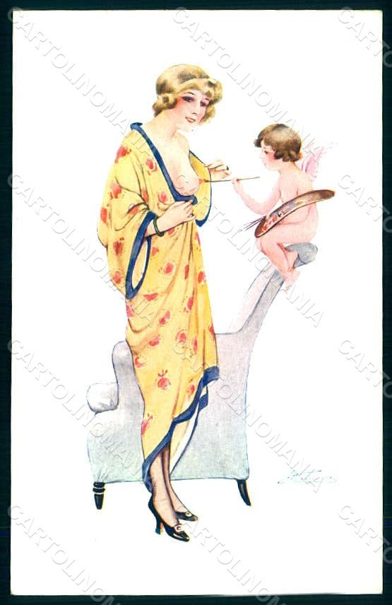 Artist Signed Meunier Risque Lady Cupid Le Rose des Seins serie 33 pc HR1583 – fronte
