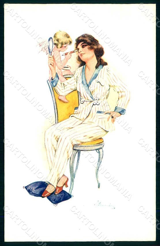 Artist Signed Meunier S. Lady Make up Cupid Le Fard serie 33 pc HR1584 – fronte