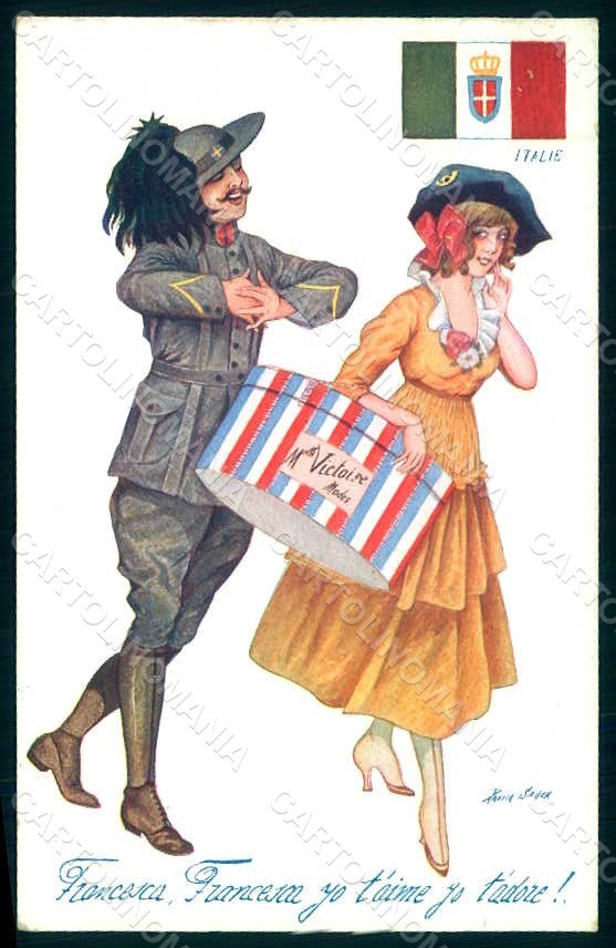 Artist Signed Sager Patriotic WW1 Entente des Allies Bersaglieri s. 24 pc HR1603 – fronte