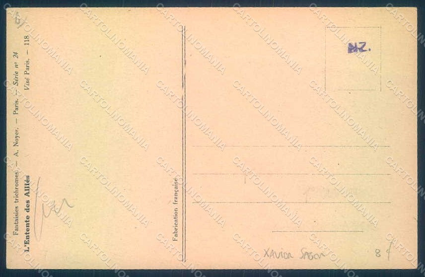 Artist Signed Sager Patriotic WW1 Entente des Allies Bersaglieri s. 24 pc HR1603 – retro