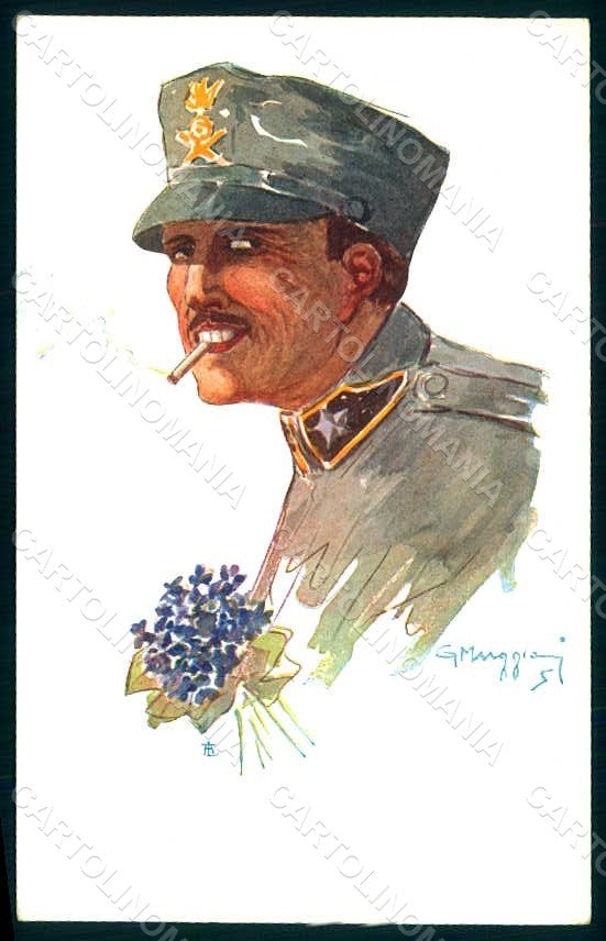 Artist Signed Muggiani Italian Patriotic WW1 Soldier Artiglieria 762-2 pc HR1607 – fronte