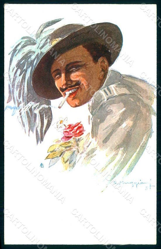 Artist Signed Muggiani Italian Patriotic WW1 Soldier Bersaglieri 762-3 pc HR1608 – fronte