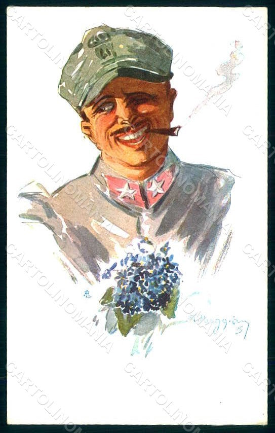 Artist Signed Muggiani Italian Patriotic WW1 Soldier serie 762-5 pc HR1610 – fronte