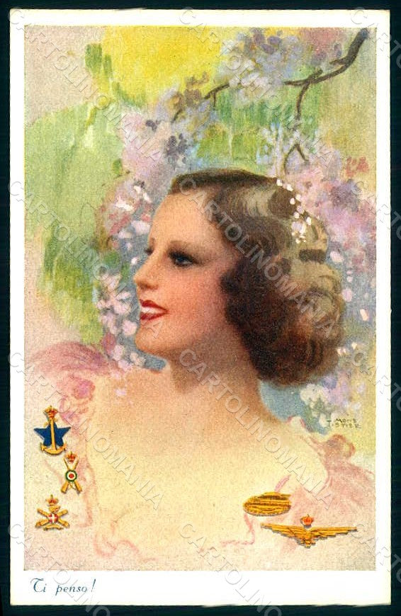 Artist Signed Monestier Lady Italian Patriotic Military serie 429 pc HR1624 – fronte