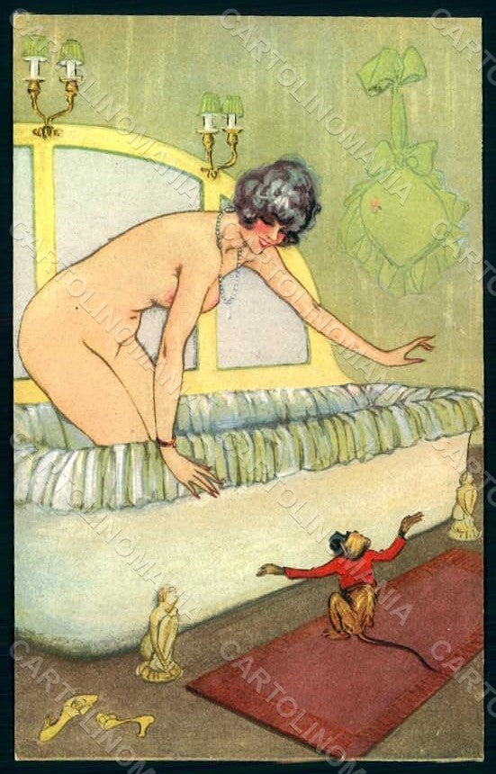 Artist Signed Bonora Risque Lady Monkey Art Deco serie 56 postcard HR1629 – fronte