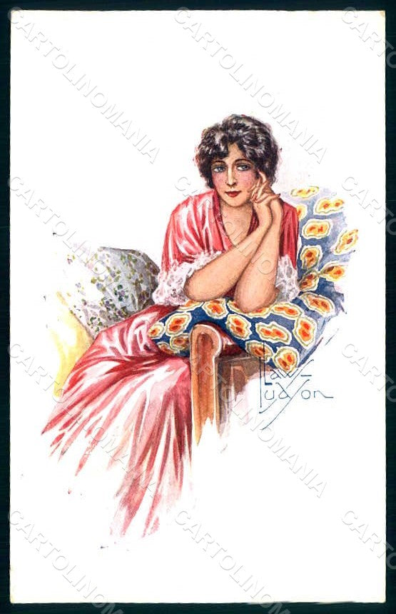 Artist Signed Law Ludson Glamour Fashion Lady Mode serie 66-6 postcard HR1644 – fronte