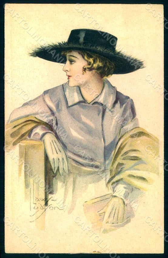 Artist Signed Law Ludson Glamour Fashion Lady Mode serie 107 postcard HR1650 – fronte