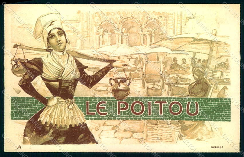 Artist Signed Lady France Le Poitou Art Nouveau postcard HR1660 – fronte