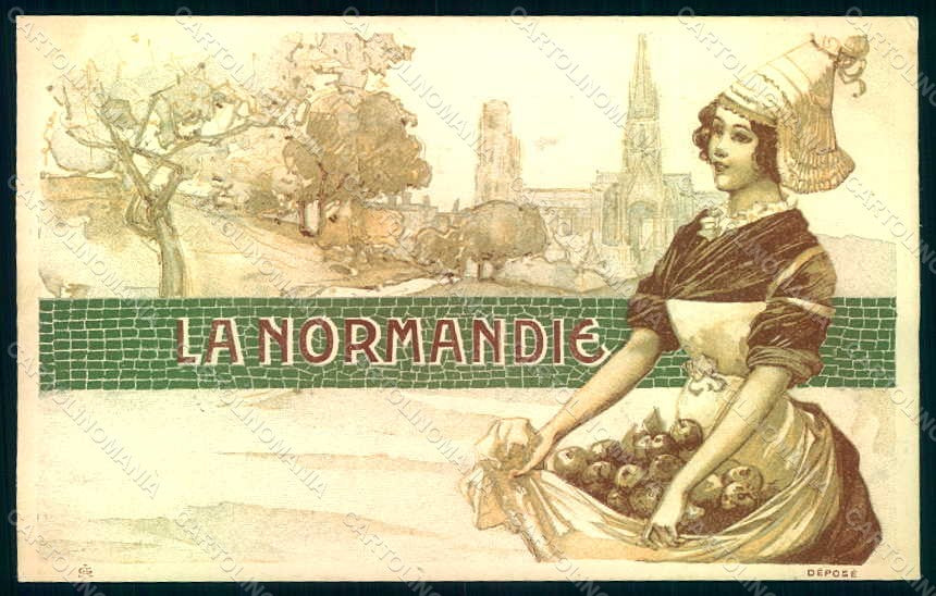 Artist Signed Lady France La Normandie  Art Nouveau postcard HR1664 – fronte