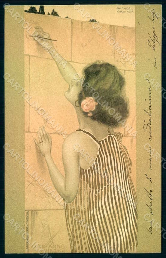 Artist Signed Kirchner Lady Girls Brown Green Borders D.25.a-2 Herzig pc HR1680 – fronte