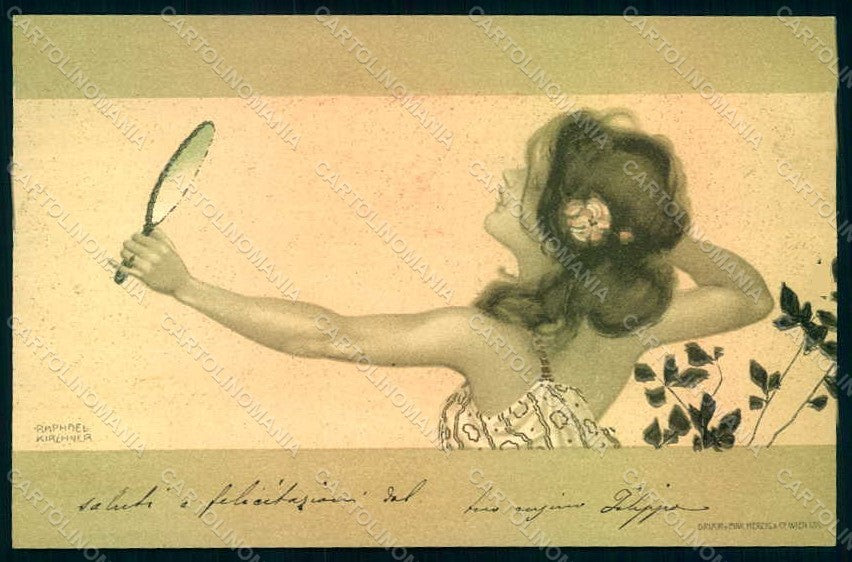 Artist Signed Kirchner Lady Girls Brown Green Borders D.25.a-6 Herzig pc HR1681 – fronte