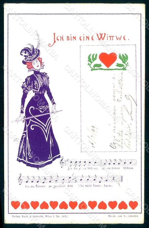 Artist Signed L.F Lady Art Nouveau Music Sheet Alletter 1012 WRINKLES pc HR1688 – fronte
