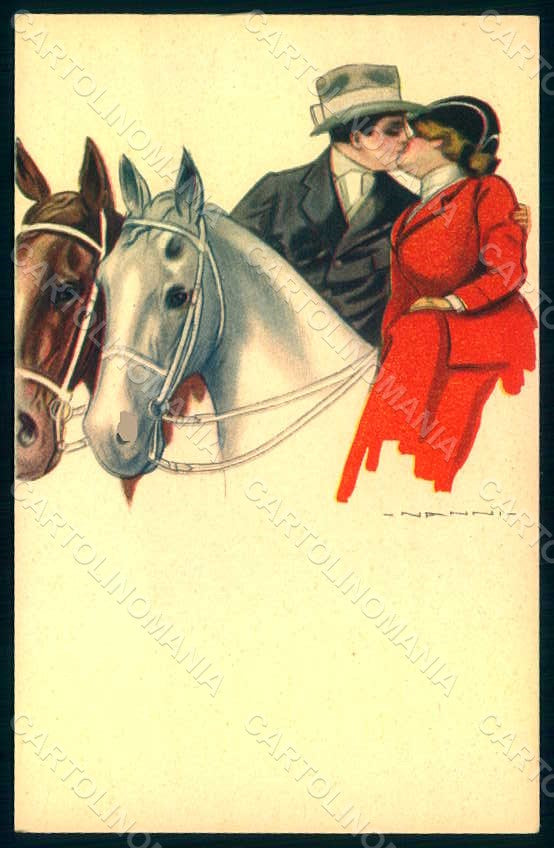 Artist Signed Nanni Fashion Sidesaddle Lady Horse serie 307-2 postcard HR1703 – fronte