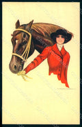 Artist Signed Nanni Fashion Sidesaddle Lady Horse serie 307-3 postcard HR1704 – fronte
