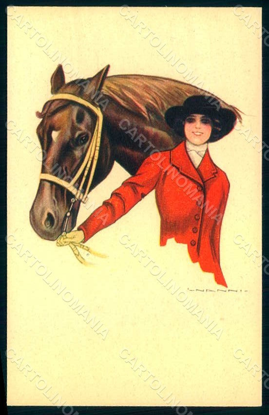 Artist Signed Nanni Fashion Sidesaddle Lady Horse serie 307-3 postcard HR1704 – fronte