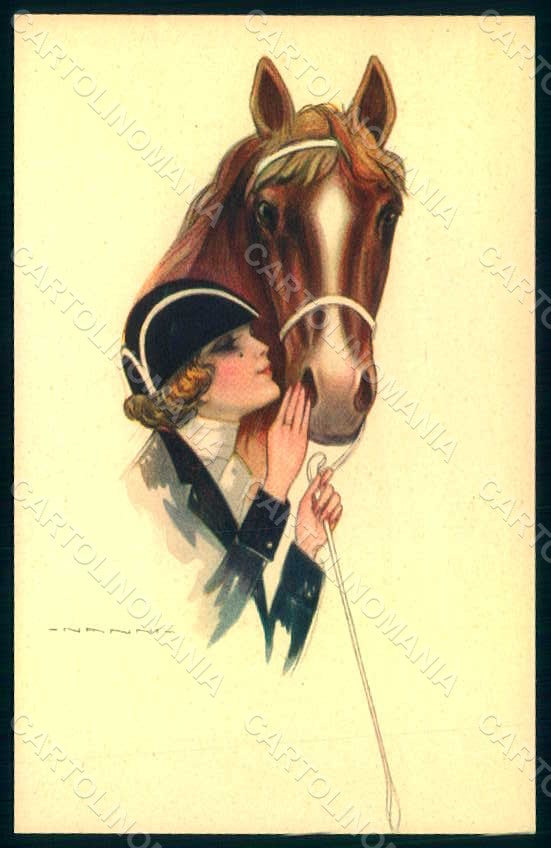Artist Signed Nanni Fashion Sidesaddle Lady Horse serie 307-6 postcard HR1707 – fronte