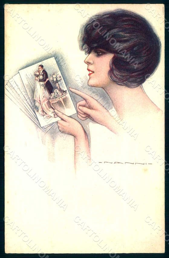 Artist Signed Nanni Lady Italian Art Deco Bride serie 372-2 postcard HR1718 – fronte