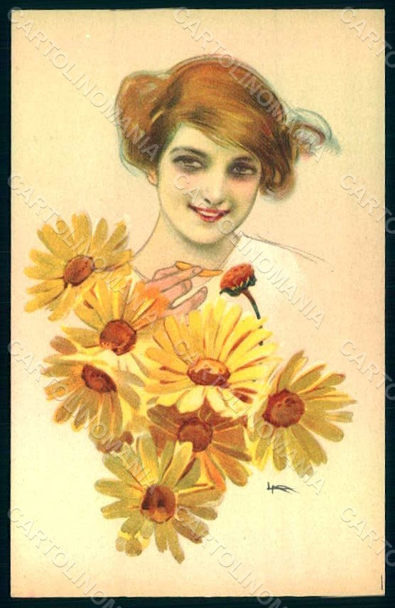 Artist Signed Metlicovitz Lady Flowers serie 141-2 postcard HR1729 – fronte