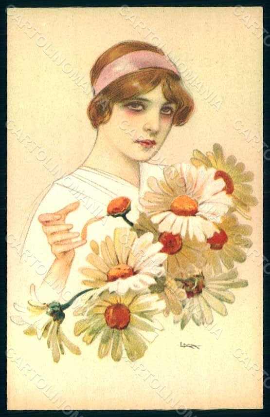 Artist Signed Metlicovitz Lady Flowers serie 141-3 postcard HR1730 – fronte