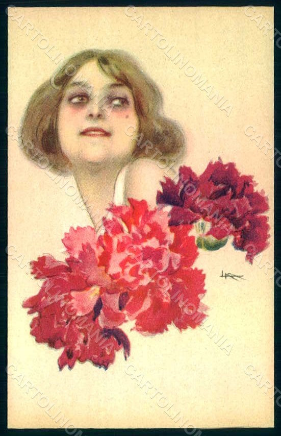 Artist Signed Metlicovitz Lady Flowers serie 141-4 postcard HR1731 – fronte