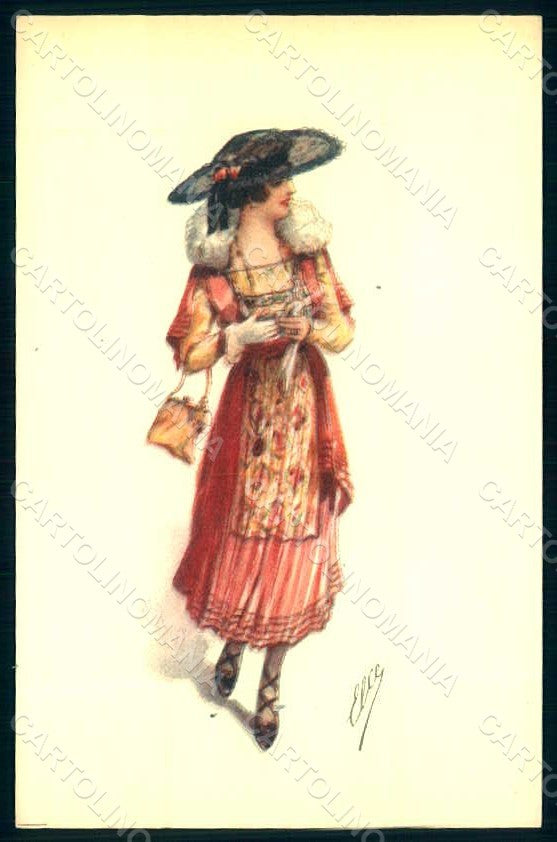 Artist Signed Cenni E. Glamour Fashion Lady Mode serie 927-6  postcard HR1761 – fronte