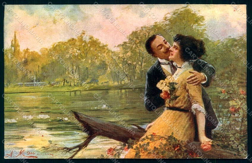 Artist Signed Marchisio Lady Romantic Couple serie 1021 postcard HR1764 – fronte