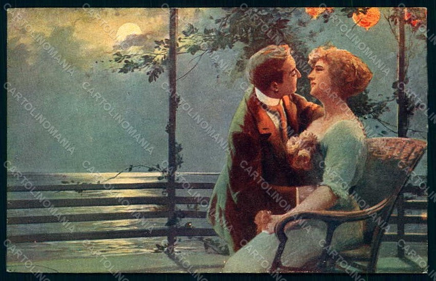 Artist Signed Marchisio Lady Romantic Couple Moon serie 1029 postcard HR1767 – fronte