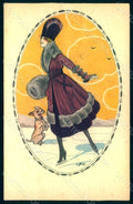Artist Signed Giris Glamour Fashion Lady Mode Dog serie 44-3 postcard HR1780 – fronte