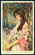 Artist Signed Pinochi Lady Flowers serie 203 postcard HR1787 – fronte