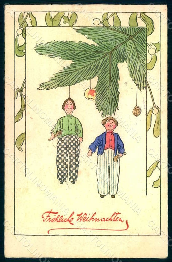 Artist Signed Christmas Tree Mistletoe Relief serie 134 postcard HR1816 – fronte
