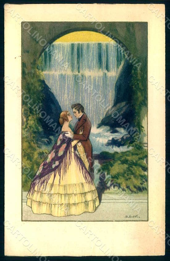 Artist Signed Gobbi Lady Romantic Couple Art Deco serie 2495 postcard HR1817 – fronte