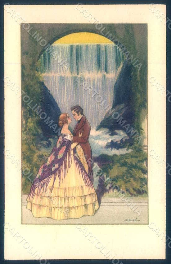 Artist Signed Gobbi Lady Romantic Couple Art Deco serie 2495 postcard HR1819 – fronte