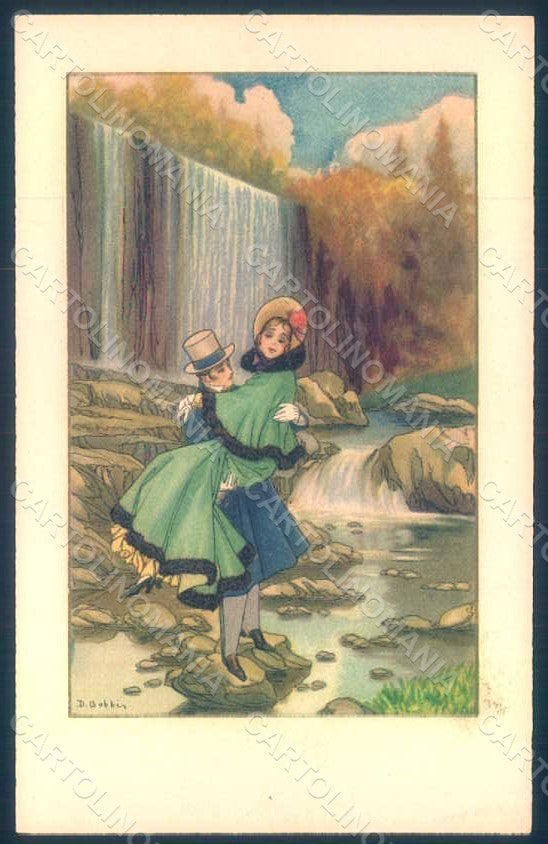 Artist Signed Gobbi Lady Romantic Couple Art Deco serie 2495 postcard HR1820 – fronte
