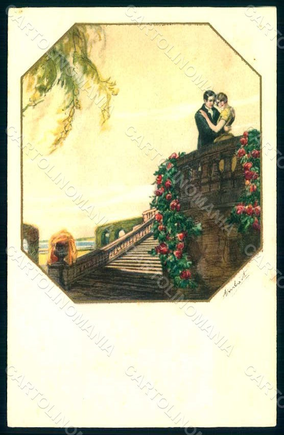 Artist Signed Ambart Lady Romantic Couple serie 2552-4 postcard HR1824 – fronte