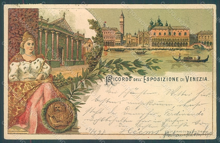Italy Venezia Expo Lady Gruss 1897 Litho Shneider 135 postcard HR1921 – fronte