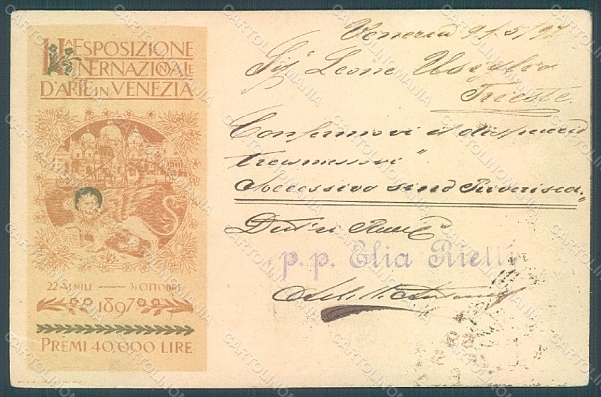 Artist Signed Sezanne A. Venezia Expo 1897 Aprile Ottobre Lion postcard HR1925 – fronte