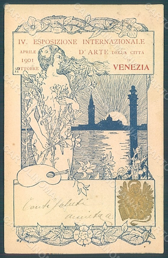Artist Signed Lady Art Nouveau Venezia IV Expo 1901 Esposizione Arte pc HR1938 – fronte