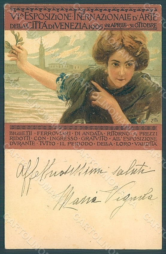 Artist Signed Tito Lady Venezia VI Expo 1905 Esposizione Arte postcard HR1950 – fronte