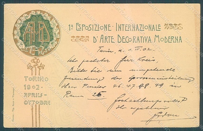 Italy Torino I Esposizione Arte Decorativa 1902 TEARED CORNER CREASED pc HR1989 – fronte