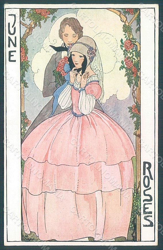 Artist Signed Rie Cramer Lady June Roses Seasons serie 134 postcard HR2000 – fronte
