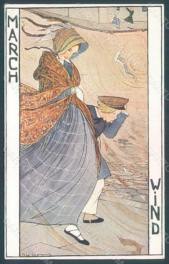 Artist Signed Rie Cramer Lady March Wind Seasons serie 134 postcard HR2001 – fronte